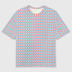 Футболка оверсайз женская Красно-синие фигуры на белом фоне, цвет: 3D-принт