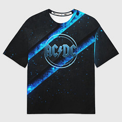 Футболка оверсайз женская ACDC черно-синяя текстура, цвет: 3D-принт