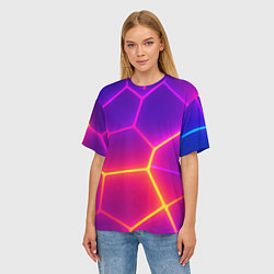 Футболка оверсайз женская Синие плиты с фиолетовым свечением, цвет: 3D-принт — фото 2