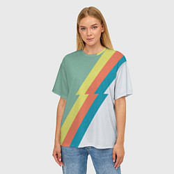 Футболка оверсайз женская Рок молния Боуи весенняя палитра, цвет: 3D-принт — фото 2