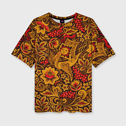 Женская футболка оверсайз Летучий корабль в стиле хохломской росписи