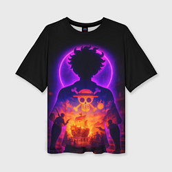 Футболка оверсайз женская Ванпис - неоновый Луффи, цвет: 3D-принт