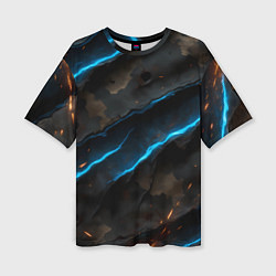 Женская футболка оверсайз Камуфляж с искрами и неоном