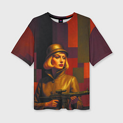 Футболка оверсайз женская Девушка с автоматом ретрофутуризм поп-арт 1970-е, цвет: 3D-принт