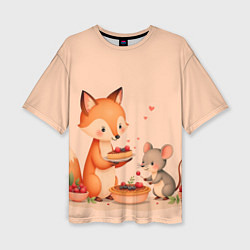 Женская футболка оверсайз Пироги с лисой
