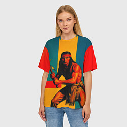 Футболка оверсайз женская Индеец поп-арт, цвет: 3D-принт — фото 2