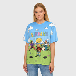 Футболка оверсайз женская Nirvana мультяшный стиль на поляне, цвет: 3D-принт — фото 2