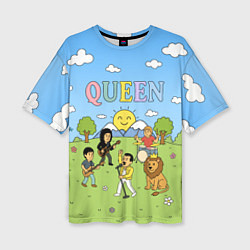 Женская футболка оверсайз Queen мультяшный стиль на поляне