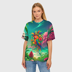 Футболка оверсайз женская Попугай и тропики, цвет: 3D-принт — фото 2
