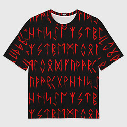 Женская футболка оверсайз Красные символы древних рун крупные - паттерн