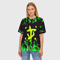 Футболка оверсайз женская Doom зелёный огонь, цвет: 3D-принт — фото 2