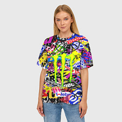 Футболка оверсайз женская Monster energy бренды стикеры, цвет: 3D-принт — фото 2