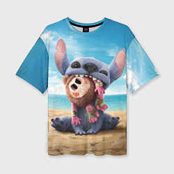 Женская футболка оверсайз Стич на пляже