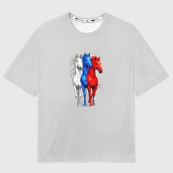 Футболка оверсайз женская Триколор лошади символ 2026 года, цвет: 3D-принт