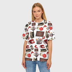 Футболка оверсайз женская Неваляшка утюг ретро авоська петушок телефон, цвет: 3D-принт — фото 2