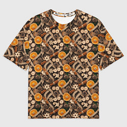 Женская футболка оверсайз Новогодний орнамент с корицей и дольками апельсина