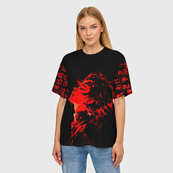 Футболка оверсайз женская Клинок, рассекающий демонов Танджиро и иероглифы, цвет: 3D-принт — фото 2