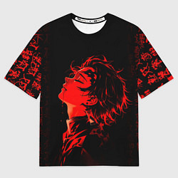 Футболка оверсайз женская Клинок, рассекающий демонов Танджиро и иероглифы, цвет: 3D-принт