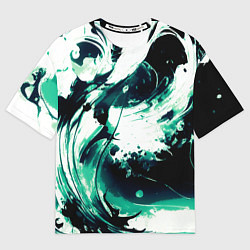 Футболка оверсайз женская Чёрно-зелёный абстракция волна, цвет: 3D-принт