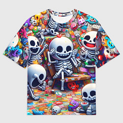 Футболка оверсайз женская Смеющиеся прикольные скелетики - нейроарт, цвет: 3D-принт