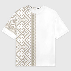 Футболка оверсайз женская Узоры славянские в бежевом цвете, цвет: 3D-принт