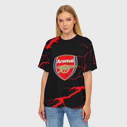 Футболка оверсайз женская Arsenal красные молнии, цвет: 3D-принт — фото 2