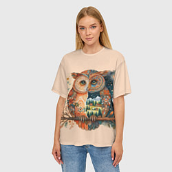 Футболка оверсайз женская Сова разделенная на день и ночь абстракция, цвет: 3D-принт — фото 2