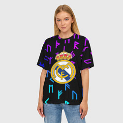 Футболка оверсайз женская Реал Мадрид неоновые символы, цвет: 3D-принт — фото 2