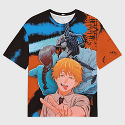 Футболка оверсайз женская Дэндзи и Макима из Человек бензопила, цвет: 3D-принт