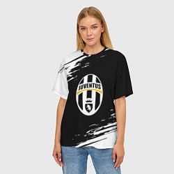 Футболка оверсайз женская Juventus краски штрихи текстура, цвет: 3D-принт — фото 2