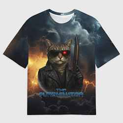 Женская футболка оверсайз The purrminator кот терминатор