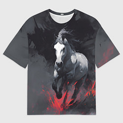 Футболка оверсайз женская Белая лошадь на фоне мазков краски, цвет: 3D-принт