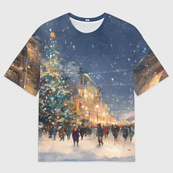 Женская футболка оверсайз Новый год в Москве новогодняя елка