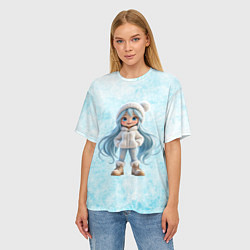 Футболка оверсайз женская Девочка-зима с синими волосами, цвет: 3D-принт — фото 2