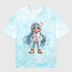 Женская футболка оверсайз Девочка-зима с синими волосами