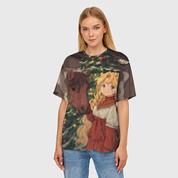 Футболка оверсайз женская Аниме девочка с лошадкой встречают Новый год, цвет: 3D-принт — фото 2