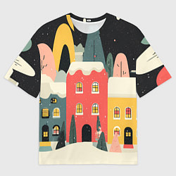 Женская футболка оверсайз Разноцветные новогодние дома