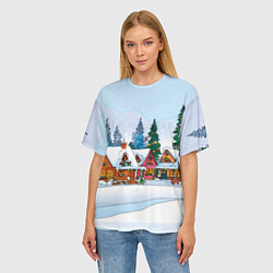 Футболка оверсайз женская Новогодник дворик, цвет: 3D-принт — фото 2