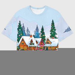 Женская футболка оверсайз Новогодник дворик