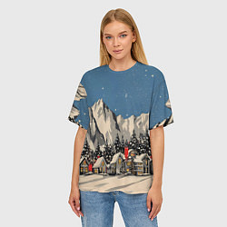 Футболка оверсайз женская Небольшой новогодний город в горах, цвет: 3D-принт — фото 2
