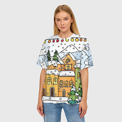Футболка оверсайз женская Новогодний снегопад, цвет: 3D-принт — фото 2