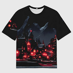 Футболка оверсайз женская Новогодняя ночь и красные гирлянды, цвет: 3D-принт