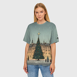 Футболка оверсайз женская Новогодняя елка во дворе, цвет: 3D-принт — фото 2