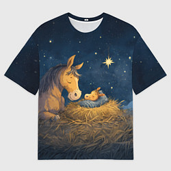 Женская футболка оверсайз Лошадка спит с жеребенком