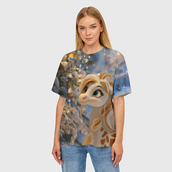 Футболка оверсайз женская Новогодняя лошадка в крапинку, цвет: 3D-принт — фото 2