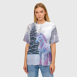 Футболка оверсайз женская Геометрическая новогодняя лошадка, цвет: 3D-принт — фото 2