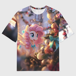 Футболка оверсайз женская Милая новогодняя лошадка с крыльями, цвет: 3D-принт