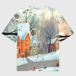 Женская футболка оверсайз Милый новогодний дворик