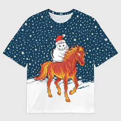 Футболка оверсайз женская Кот Бендер и огненный конь - 2026, цвет: 3D-принт