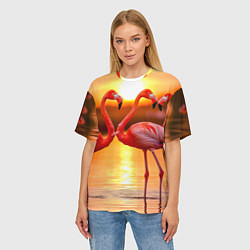 Футболка оверсайз женская Розовый закат с фламинго, цвет: 3D-принт — фото 2
